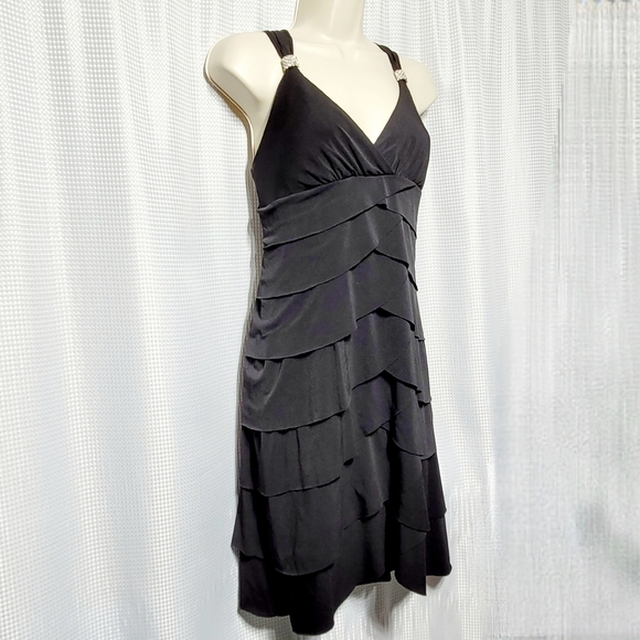 VTG La Belle Black Sleeveless Layered Mini Dress with Rhinestone Accent (L) - Picture 2 of 10